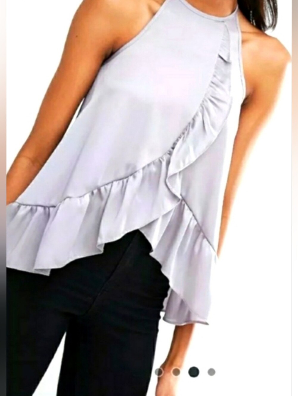 ASOS brand silvery lilac satiny halter ruffle blouse size 8 - Picture 2 of 14